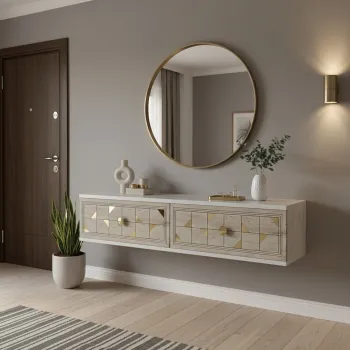 Dulap, Hanah Home, Moka 120, 120x25.5x29.6 cm, White / Travertine / Gold e19a imagine