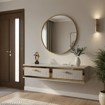 Dulap, Hanah Home, Tuna 120, 120x25.5x29.6 cm, Alb/Auriu ac48 imagine