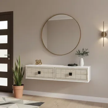 Dulap, Hanah Home, Yuka 120, 120x25.5x29.6 cm, Alb / Travertin 9393 imagine