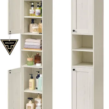 Dulap ingust pentru baie, Songmics, montaj fara unelte, 30x30x170 cm, MDF, alb vintage 658b imagine