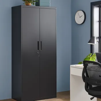 Dulap metalic birou, Songmics, 4 rafturi, cu incuietoare, 80x40x180 cm, otel, negru 1276 imagine
