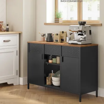 Dulap metalic multifunctional cu 2 usi, Songmics, rafturi reglabile, 110x40x76 cm, otel, maro/negru a755 imagine