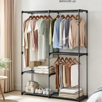 Dulap metalic pentru haine Vasagle, 138x43x182 cm, otel/plastic, negru d654 imagine