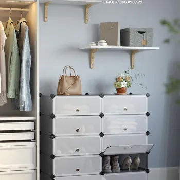 Dulap modular pentru incaltaminte, Songmics, 10 compartimente, 43x31x173 cm, ABS/fier, gri 8b6b imagine