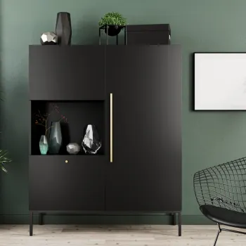 Dulap multifunctional ELTAP, Lanzzi, 120x40x150 cm, MDF laminat, negru/auriu 58b6 imagine
