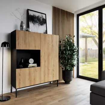 Dulap multifunctional ELTAP, Lanzzi, 120x40x150 cm, MDF laminat, negru/stejar 0793 imagine
