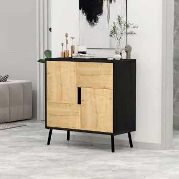 Dulap multifunctional, Hanah Home, Darien, 76.5x79.5x35 cm, PAL, Lemn negru / Stejar safir 55d3 imagine