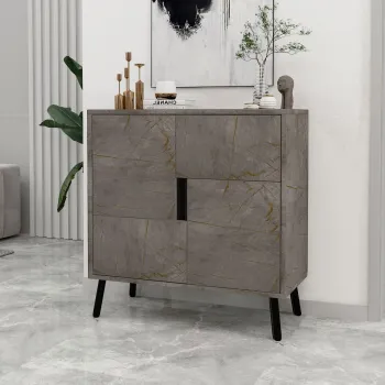 Dulap multifunctional, Hanah Home, Darien, 76.5x79.5x35 cm, PAL, Marmura / Lemn negru 662e imagine