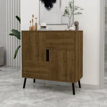 Dulap multifunctional, Hanah Home, Darien, 76.5x79.5x35 cm, PAL, Nuc Istanbul / Lemn negru f79a imagine