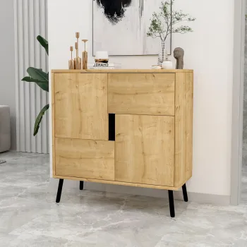 Dulap multifunctional, Hanah Home, Darien, 76.5x79.5x35 cm, PAL, Stejar Safir / Lemn Negru 9537 imagine