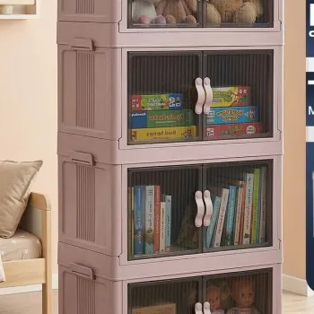 Dulap multifunctional, Hanah Home, Lavine 127, 56x127x56 cm, PLASTIC, Roz pudra 6438 imagine