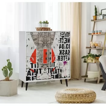 Dulap multifunctional, Vella, Article, 95x111x36 cm, PAL, Alb / Negru / Rosu / Gri 6558 imagine
