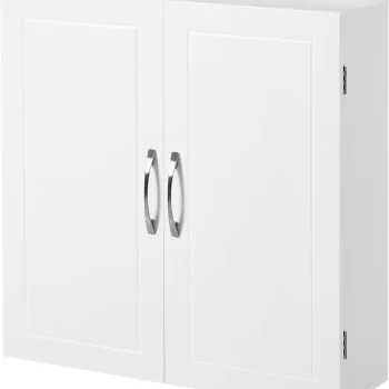 Dulap pentru baie / cabinet de perete Vasagle, 60x18x60 cm, max. 10 kg, MDF, alb mat ee5c imagine