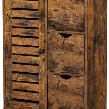 Dulap pentru baie cu 3 sertare si 1 usa Vasagle, 60 x 30 x 80 cm, PAL, maro rustic 0604 imagine