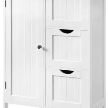 Dulap pentru baie cu 3 sertare si 1 usa, Vasagle, 60 x 30 x 81 cm, MDF, alb ef8b imagine