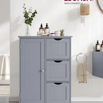 Dulap pentru baie cu 3 sertare, Vasagle, 60x30x80 cm, MDF, gri dove 29c4 imagine