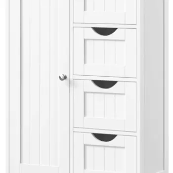 Dulap pentru baie cu 4 sertare si 1 usa, Vasagle, 55 x 30 x 81 cm, MDF, alb 9af0 imagine