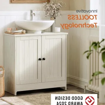 Dulap pentru baie / masca de lavoar Songmics, montaj fara unelte, 60x60x61.5 cm, PAL, alb rustic 4619 imagine