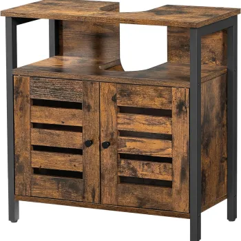 Dulap pentru baie / masca de lavoar, Vasagle, 60x30x60 cm, PAL/otel, maro rustic 282b imagine