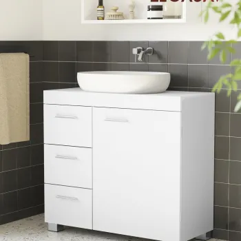 Dulap pentru baie / masca de lavoar, Vasagle, 70x30x64 cm, MDF/PAL, alb cloud fc04 imagine