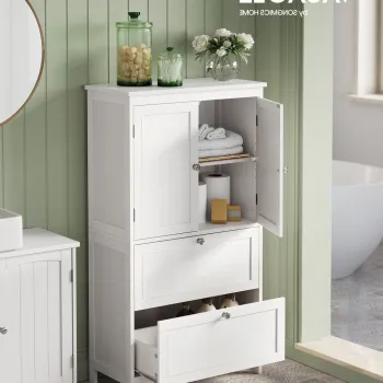 Dulap pentru baie, Vasagle, 60x30x110 cm, MDF, alb e454 imagine