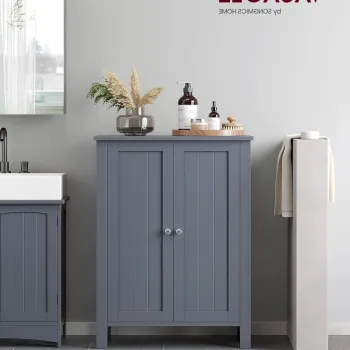 Dulap pentru baie, Vasagle, 60x30x80 cm, MDF, gri 41da imagine