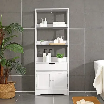 Dulap pentru baie, Vasagle, 60x32.5x154 cm, max 20 kg, MDF, alb 221e imagine