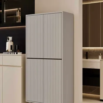 Dulap pentru bucatarie, Hanah Home, Capella, 69x158x32 cm, MDF LAMINAT, Gri deschis c64e imagine