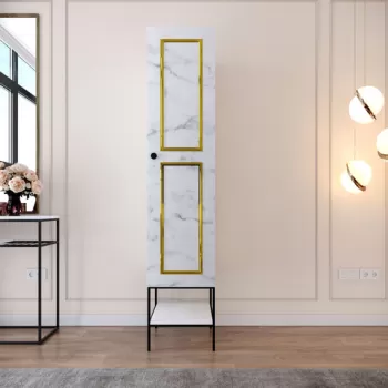 Dulap pentru haine, Comforty, Martin 1, 42x200x50 cm, Alb / Negru / Auriu 4e52 imagine
