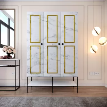 Dulap pentru haine, Comforty, Martin 3, 126x200x50 cm, Alb / Negru / Auriu 008c imagine