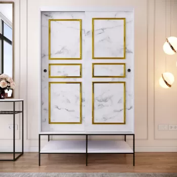 Dulap pentru haine, Comforty, Martin S?rg?l? 120, 120x200x57 cm, Alb / Negru / Auriu 6b67 imagine
