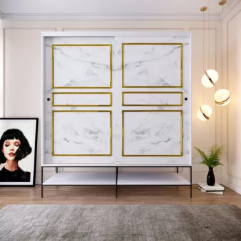 Dulap pentru haine, Comforty, Martin S?rg?l? 190, 190x200x57 cm, Alb / Negru / Auriu f38b imagine