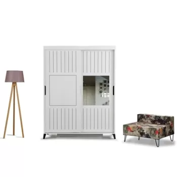Dulap pentru haine, Comforty, Pasific, 140 x 216 x 60 cm, pal melaminat, alb lucios f0b0 imagine