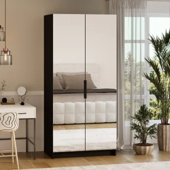 Dulap pentru haine cu oglinda ELTAP, BM2-SZA100, Mirtillo, 100x60x216 cm, PAL laminat, negru f97e imagine