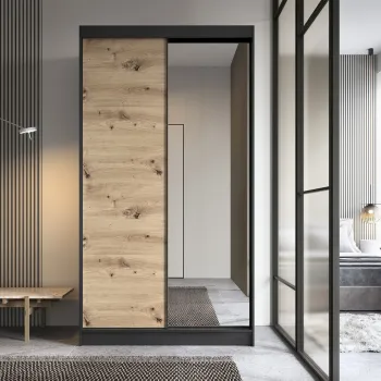 Dulap pentru haine cu oglinda ELTAP, Esville II, 120x60x220 cm, MDF/ABS, negru/stejar 2b72 imagine