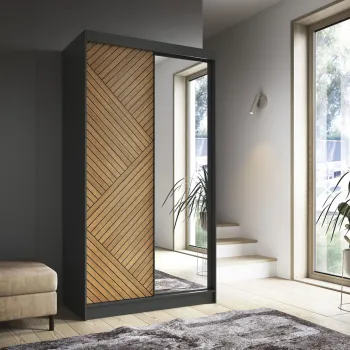 Dulap pentru haine cu oglinda ELTAP, Marrphy II, 120x60x220 cm, MDF/ABS, negru/maro 9579 imagine