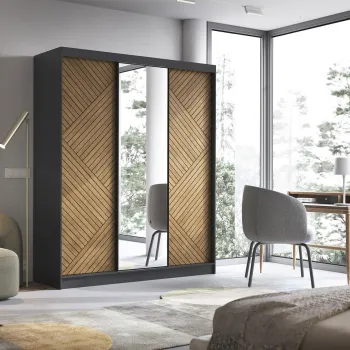 Dulap pentru haine cu oglinda ELTAP, Marrphy III, 180x60x220 cm, MDF/ABS, negru/maro d2d1 imagine