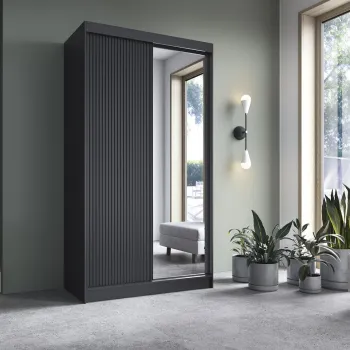 Dulap pentru haine cu oglinda ELTAP, Prescco II, 120x60x220 cm, MDF/ABS, negru 1ed3 imagine