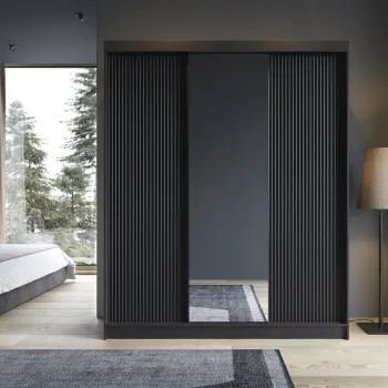 Dulap pentru haine cu oglinda ELTAP, Prescco III, 180x60x220 cm, MDF/ABS, negru f0d5 imagine