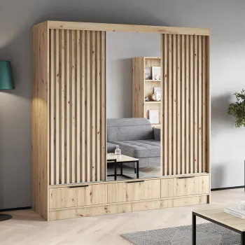 Dulap pentru haine cu oglinda ELTAP, Voodi III, 180x60x204 cm, PAL, stejar 2bfa imagine