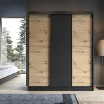 Dulap pentru haine ELTAP, Esville III, 180x60x220 cm, MDF/ABS, negru/stejar 583e imagine