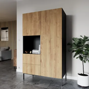 Dulap pentru haine ELTAP, Lanzzi, 120x60x200 cm, MDF laminat, negru/stejar 4c5c imagine