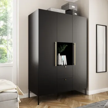 Dulap pentru haine ELTAP, Lanzzi, 135x60x200 cm, MDF laminat, negru/auriu ff8a imagine