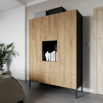 Dulap pentru haine ELTAP, Lanzzi, 135x60x200 cm, MDF laminat, negru/stejar 482a imagine