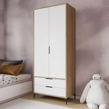 Dulap pentru haine, Hanah Home, Aden Drawes, 80x192x45 cm, Stejar / Alb 68b2 imagine