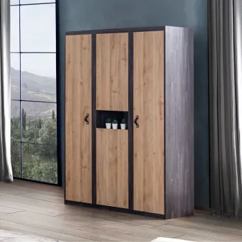Dulap pentru haine, Hanah Home, Aktif, 132x195x53 cm, PAL, Antracit/Maro f5d2 imagine