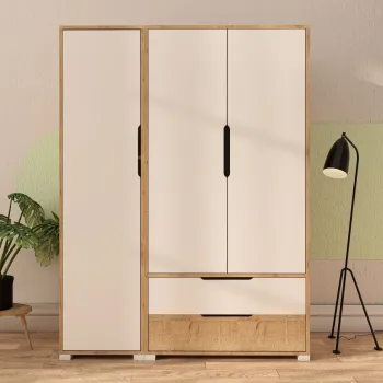 Dulap pentru haine, Hanah Home, Flora 137, 137x183x45 cm, PAL, Stejar Safir / Alb cea7 imagine