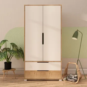 Dulap pentru haine, Hanah Home, Flora 90, 90x183x45 cm, PAL, Stejar Safir / Alb 5b92 imagine