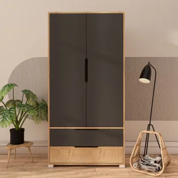 Dulap pentru haine, Hanah Home, Flora 90, 90x183x45 cm, PAL, Stejar safir / Antracit 9532 imagine