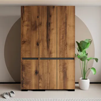 Dulap pentru haine, Hanah Home, Floransa 135, 135x210x52 cm, PAL, Nuc / Antracit 556d imagine